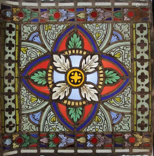 A pair of Victorian trefoil stained glass panels, 19th centu...