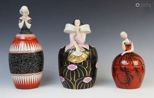 Three French Art Deco bonbonnieres or jars and covers by Rob...