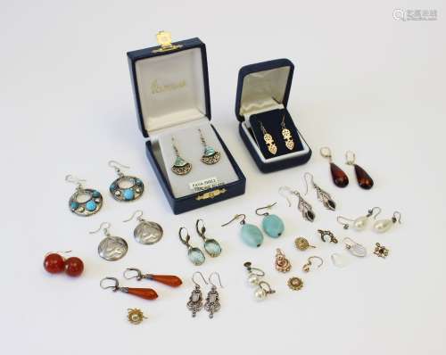 A selection of Victorian and later earrings, to include a pa...