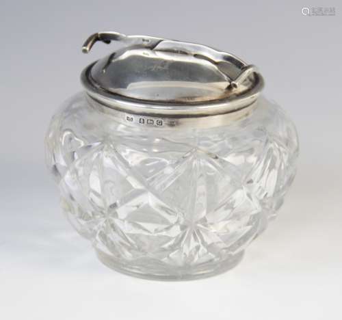 A George V cut glass sugar bowl and silver cover, marks for ...