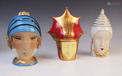 Three Art Deco figural bonbonnieres or jars and covers by Ro...