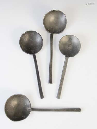 Four pewter slip top spoons, 19th century, of typical form, ...