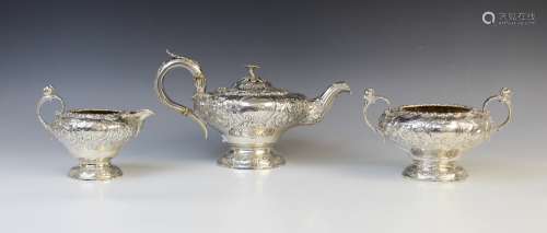 A William IV three-piece silver tea service by John Wakefiel...