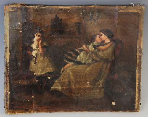 English school (19th century), A mother and her children, Oi...