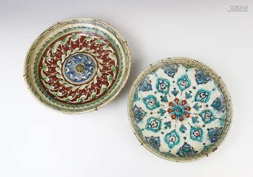 Two 17th century Ottoman Empire Turkish polychrome pottery w...