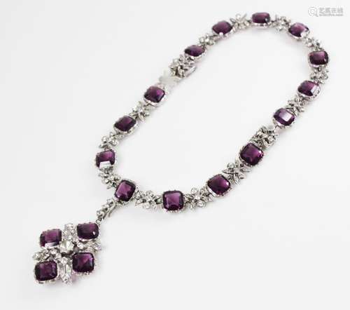 A mid-20th century silver paste set necklace, marks for 'HAL...