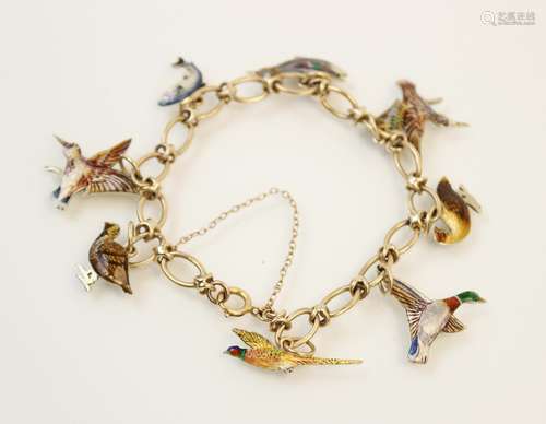 A 9ct gold enamelled charm bracelet by Cropp & Farr, Birming...