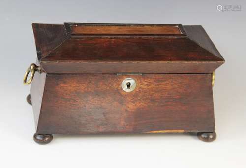 A William IV walnut tea caddy, early 19th century, of sarcop...