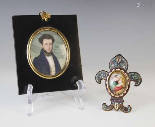 English School (19th century), Half length portrait miniatur...