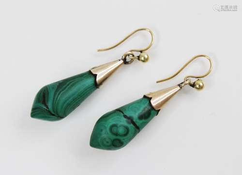 A pair of Victorian malachite drop earrings, each designed a...