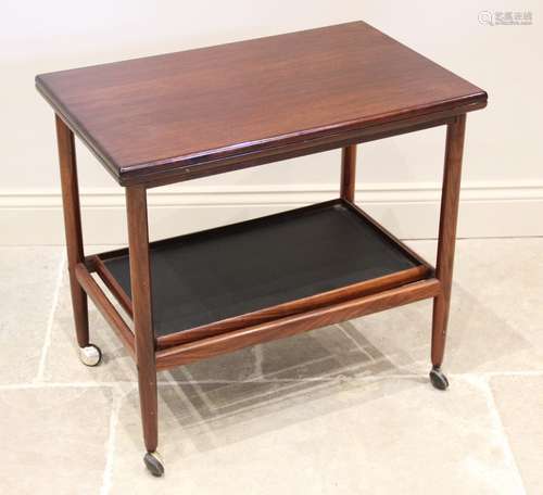 A mid century rosewood drinks trolley, probably Indian, the ...