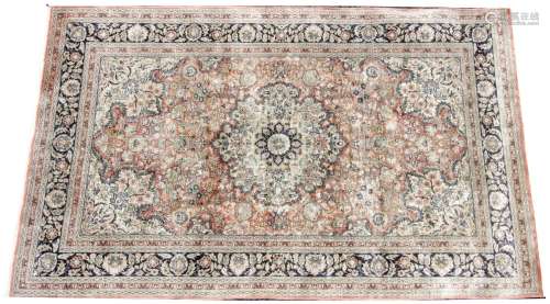 A Persian pattern silk work rug, the foliate medallion desig...