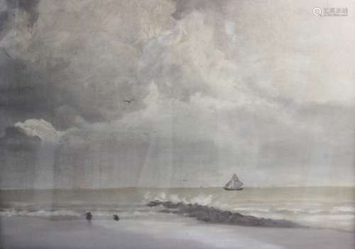 English school (early 20th century), A coastal scene with ya...