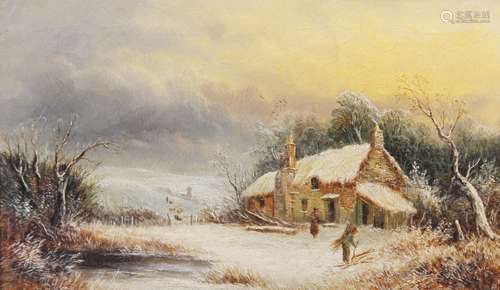 Welsh school (19th century), A Llangollen winter landscape, ...