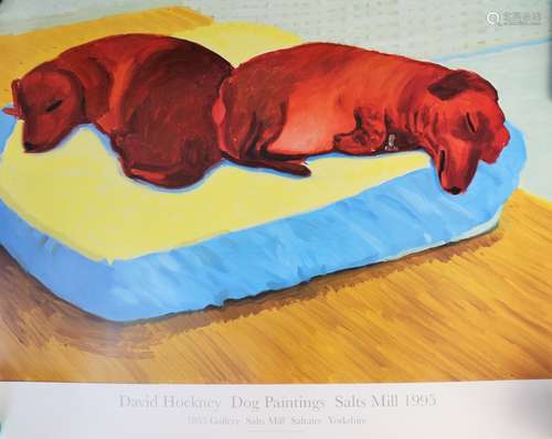 A David Hockney exhibition poster for the 'Dog Paintings' ex...