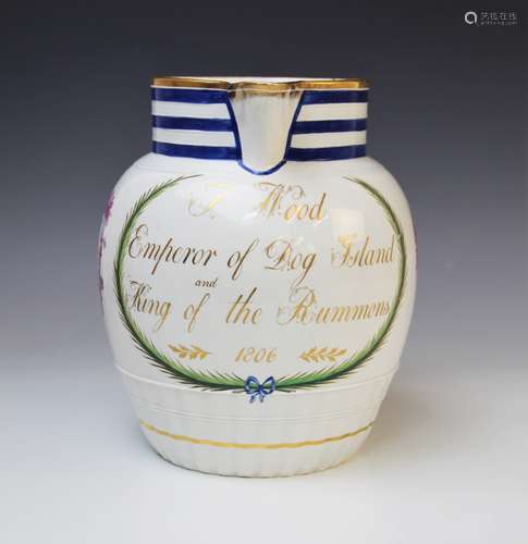 A pearlware documentary jug of large proportions, early 19th...