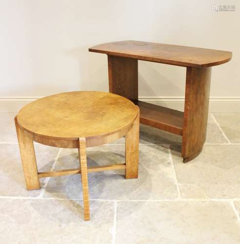 A 1930's Art Deco figured walnut occasional table, the quart...