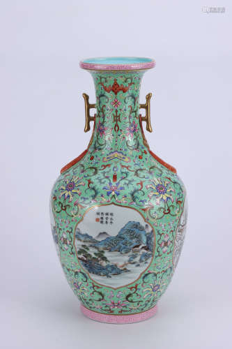 chinese porcelain vase with framed design