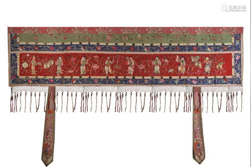 chinese red-ground embroidery hanging panel