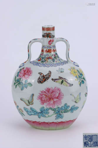 chinese famille rose porcelain flat vase