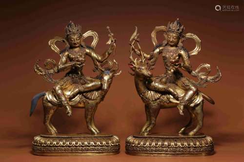 pair of chinese gilt bronze bodhisattva statues