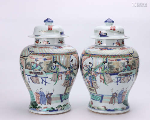 pair of chinese wucai  porcelain 