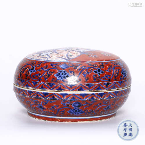 chinese red-ground blue and white porcelain box