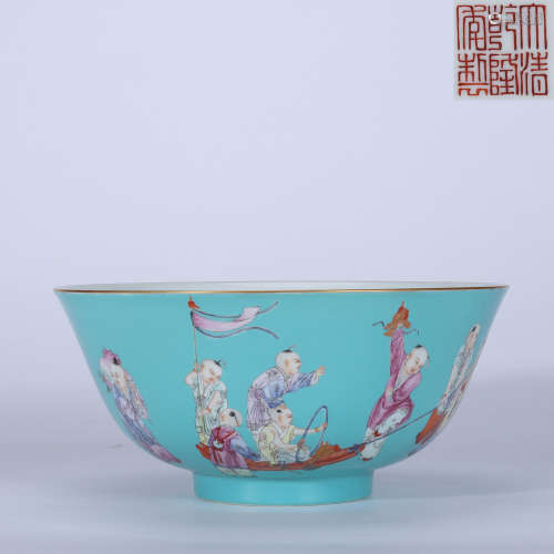 chinese blue glazed famille rose porcelain bowl