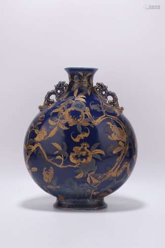 chinese blue glazed porcelain moonflask