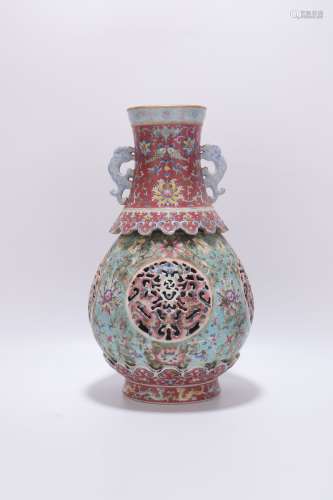 chinese famille rose porcelain revolving vase