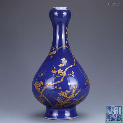 chinese blue glazed porcelain garlic-head vase