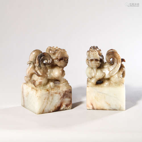 chinese hetian jade lion-button seals