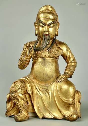 A Chinese Gilt Bronze Figure of Guangong