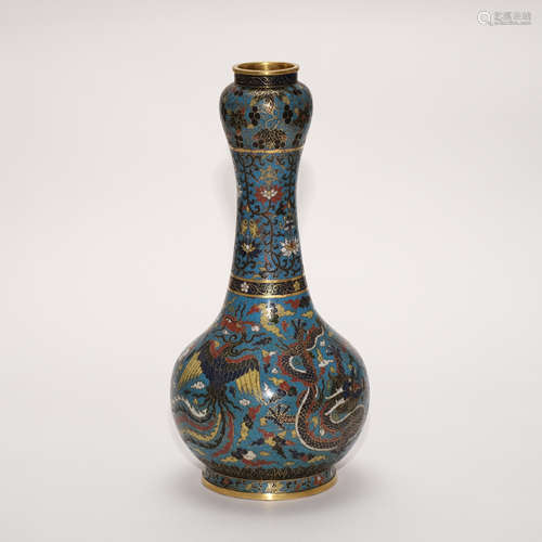 A CHINESE BRONZE  ENAMEL CLOISONNE VASE WITH JIAJING MARK OF...