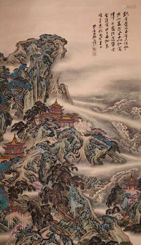 A Chinese Tong Que Tai Ode Painting, Zhang Da Qian Mark