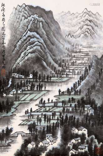 A Chinese Spring Rain in Jiang Nan Painting, Li Ke Ran Mark