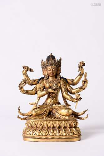 A CHINESE SINO TIBETAN GILT BRONZE FIGURE OF BODHISATTVA