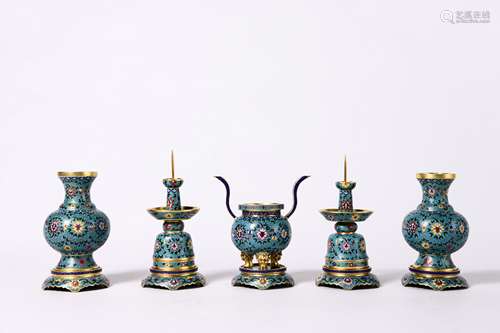 A SET OF CHINESE CLOISONNE ENAMEL VASE AND INCENSE