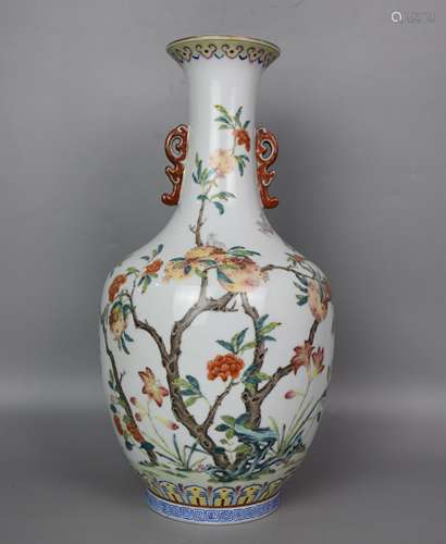 A CHINESE FAMILLE-ROSE VASE WITH DOUBLE EARS,DAOGUANG MARK