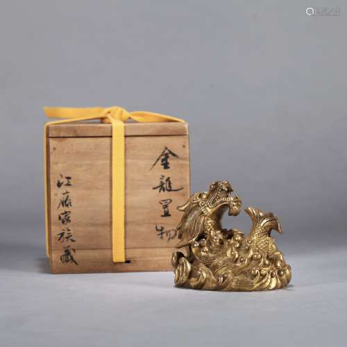 A CHINESE GILT BRONZE FISH SHAPED PAPER WEIGHT