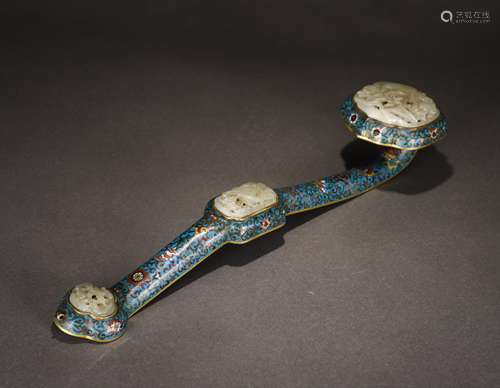 A CHINESE BRONZE ENAMEL CLOISONNE RUYI