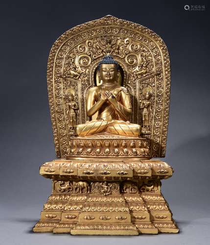 A Fine and Rare Chinese Sino Tibetan Gilt bronze figure of s...