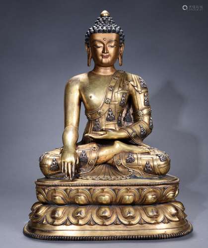 A  Big and Rare Chinese Sino Tibetan Gilt bronze inlaid with...