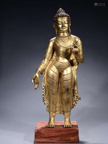 A Fine and Rare Chinese Sino Tibetan Gilt bronze figure of S...