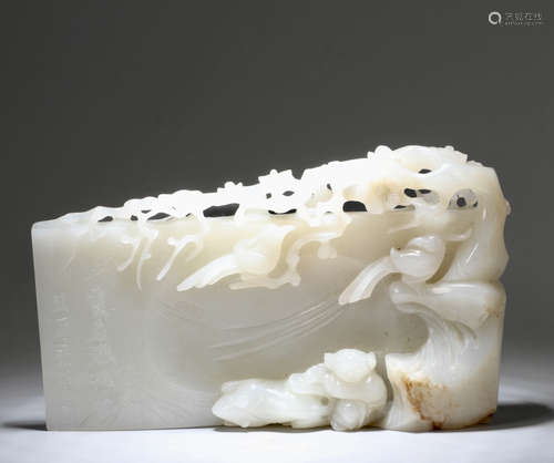 A CHINESE WHITE JADE CAVED INK STONE WITH CHARACTER STORYS