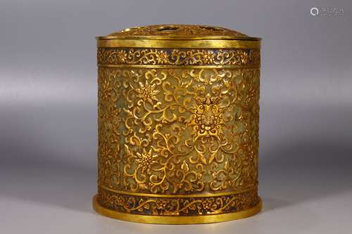 A GILT-BRONZE CARVED 'LOTUS' CENSER