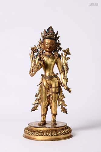 A Chinese sino tibetan Gilt Bronze figure of BODHISATTVA