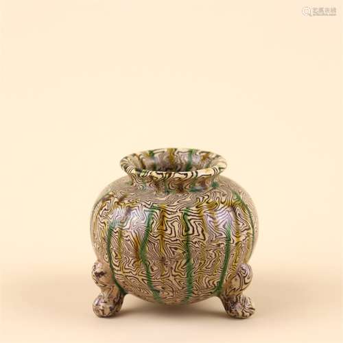 A CHINESE THREE-COLOUR GLAZED POTTERY INCENSE BURNER