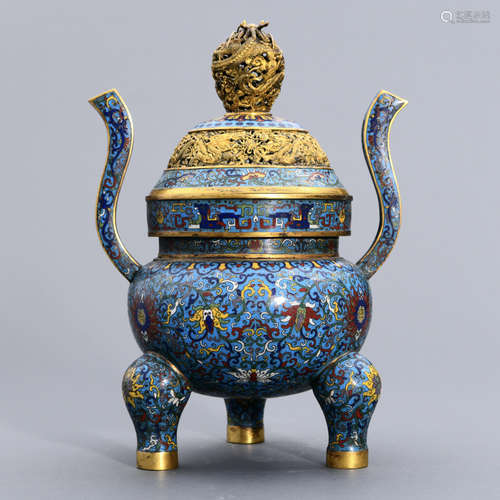 A CHINESE BRONZE ENAMEL CLOISONNE INCENSE BURNER