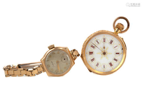 LADY'S EIGHTEEN CARAT GOLD FOB WATCH, the round white dial w...